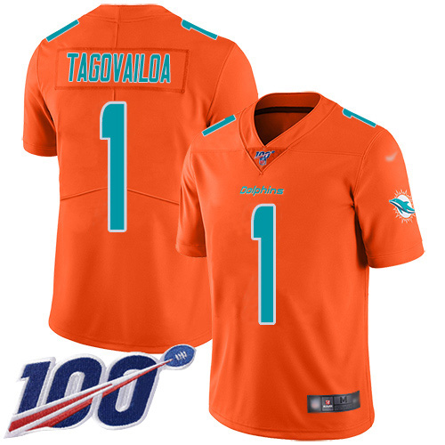 Nike Miami Dolphins #1 Tua Tagovailoa Orange Youth Stitched NFL Limited Inverted Legend 100th Season Jersey->youth nfl jersey->Youth Jersey